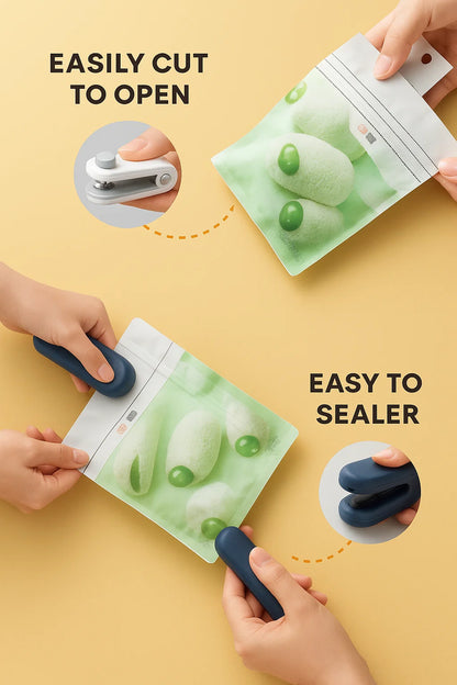 PORTABLE MINI SEALER ™ [ 2-in-1 Mini Bag Sealer & Cutter ]