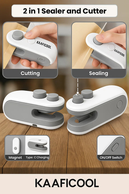 PORTABLE MINI SEALER ™ [ 2-in-1 Mini Bag Sealer & Cutter ]